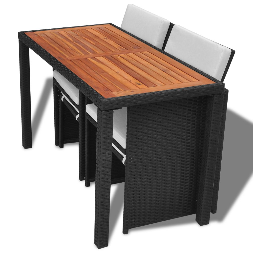 / 11 Piece Outdoor Dining Set Black Poly Rattan Acacia Wood