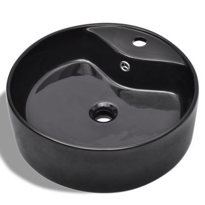 Picture of Bathroom Sink Round Basin Faucet/Overflow Hole Ceramic - Black