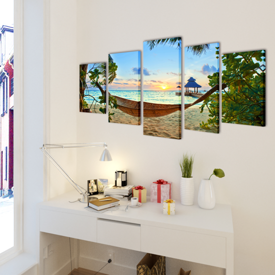 Picture of Canvas Wall Print Set Sand Beach with Hammock 79" x 39"