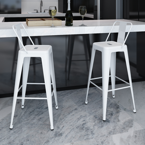 Picture of Dining Bar Chair High Stools Square 2 pcs - White