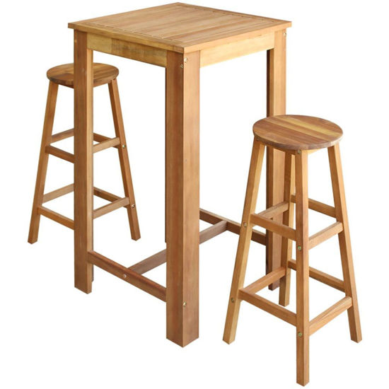 Picture of Dining Bar Table and Stool Set - 3 pc Solid Acacia Wood
