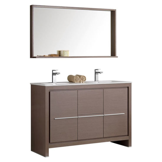 Picture of Fresca Allier 48" Gray Oak Modern Double Sink Bathroom Vanity w/ Mirror