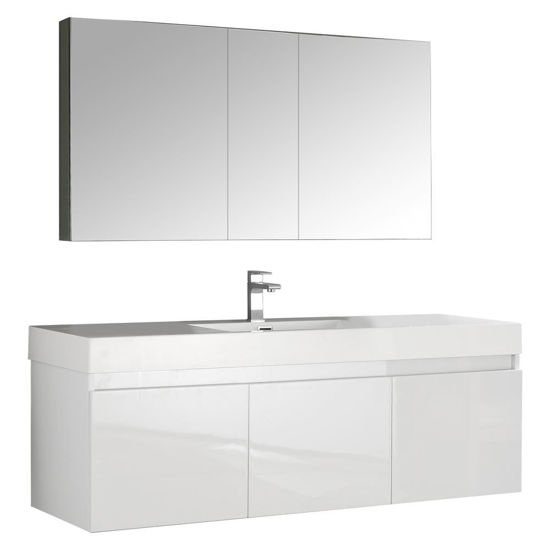 Picture of Fresca Mezzo 59" White Wall Hung Single Sink Modern Bathroom Vanity with Medicine Cabinet
