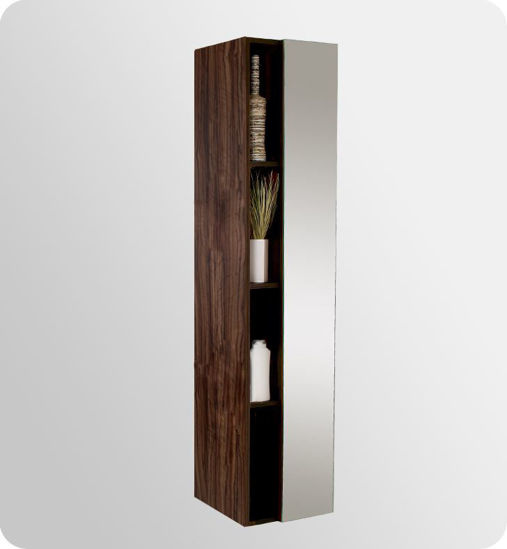 Picture of Fresca Walnut Bathroom Linen Side Cabinet w/ 4 Cubby Holes & Mirror