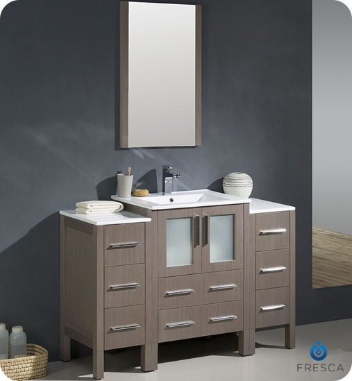 Picture of Fresca Torino 48" Gray Oak Modern Bathroom Vanity with 2 Side Cabinets and Integrated Sink
