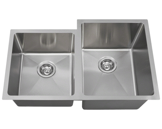 Picture of Kitchen Stainless Steel Sink Offset Double Bowl 3/4" Radius