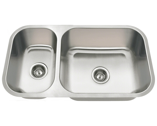 Picture of Kitchen Undermount Stainless Steel Sink Offset Double Bowl