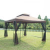 Picture of Outdoor 12'x10' Patio Gazebo Steel Frame with Netting - Brown