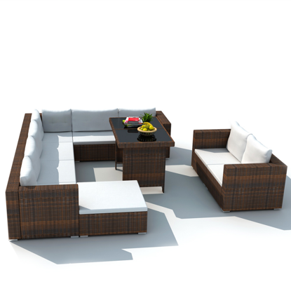 Picture of Outdoor Dining Furniture Lounge Seat Set PE Wicker Poly Rattan - Brown 28 pcs
