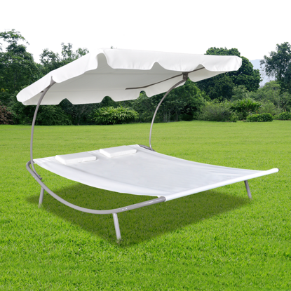 Picture of Outdoor Double Hammock Sunbed with Canopy and 2 Pillows - Cream White