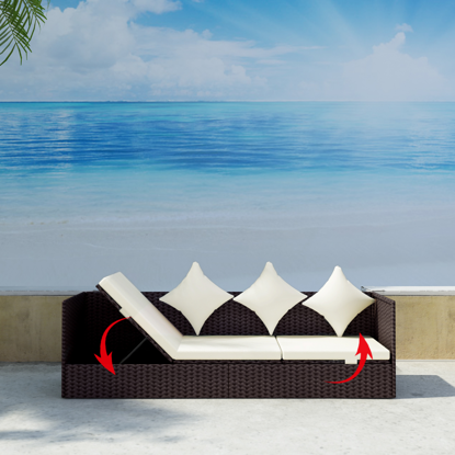Picture of Outdoor Furniture 3-Seat Convertible Sun Bed with Cushion & Pillow - Brown