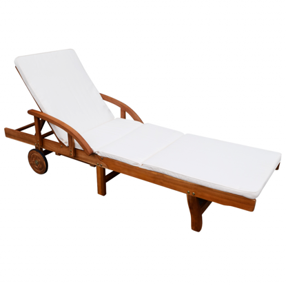 Picture of Outdoor Furniture Chaise Daybed Sun Lounger with Cushioned Footrest - Acacia Wood