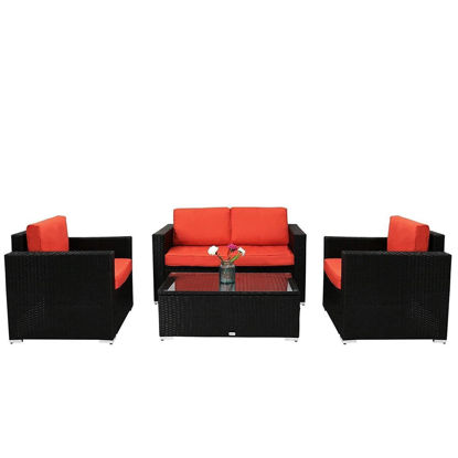 Picture of Outdoor Furniture Set with Orange Cushions - 4 pcs