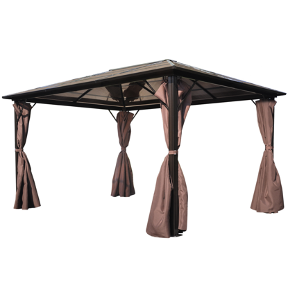 Picture of Outdoor Gazebo with Brown Curtain Aluminum 13' x 10' Weather-resistant