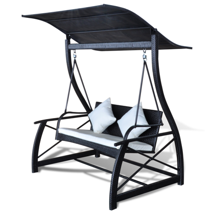 Picture of Outdoor Hanging Swing Chair with Roof Glider Hammock Chair Rattan Wicker - Black