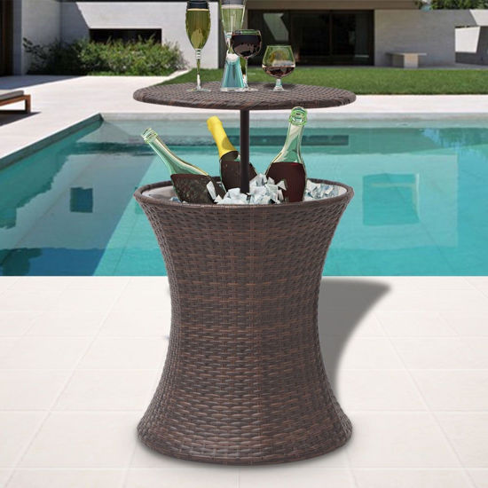 Picture of Outdoor Ice Cooler Bucket Table Poly Rattan - Brown