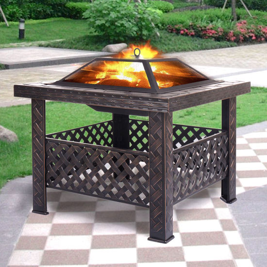 Picture of Outdoor Patio 26" Metal Firepit Square Stove Fire Pit Brazier