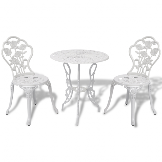 Picture of Outdoor Patio Furniture Bistro Set Antique Rose Design Cast Aluminum - White