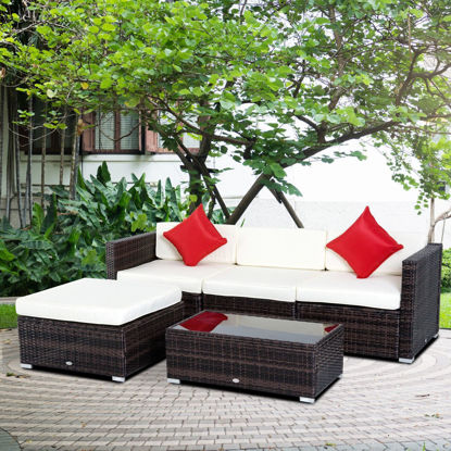 Picture of Outdoor Patio PE Rattan Wicker 5 pc Sofa Chaise Lounge Furniture