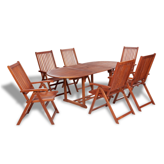 Picture of Outdoor Wooden Dining Set 6 Adjustable Chairs + 1 Extension Table