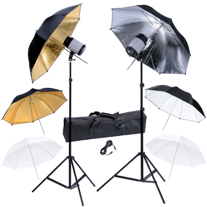 Picture of Photography Studio Set: 2 Flash Lights 120 W/s with 2 Tripods & 6 Umbrellas