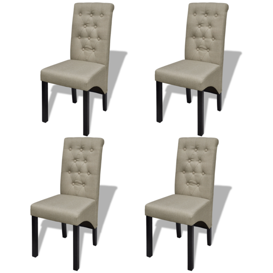 Picture of Scroll Back Linen Coated Wood Dining Chairs -Beige 4 pcs