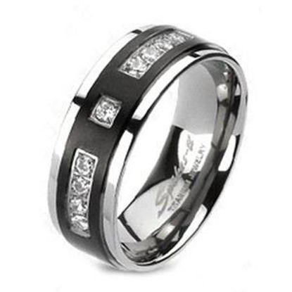 Picture of Titanium Solid Men's Ring Black with Multi CZ