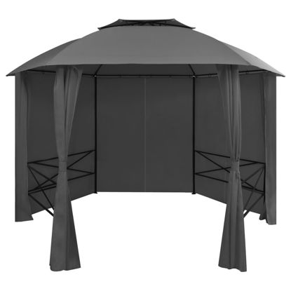 Picture of Outdoor Hexagonal Gazebo Pavilion Tent with Curtains