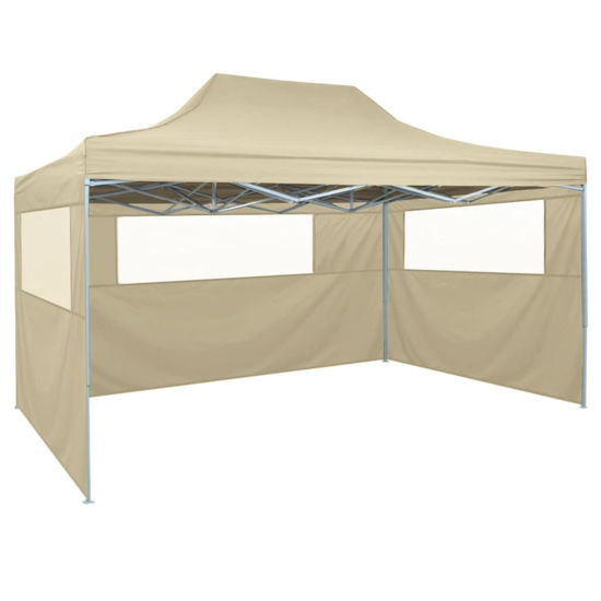 Picture of Outdoor Steel Gazebo Folding Party Tent with 3 Sidewalls - Cream