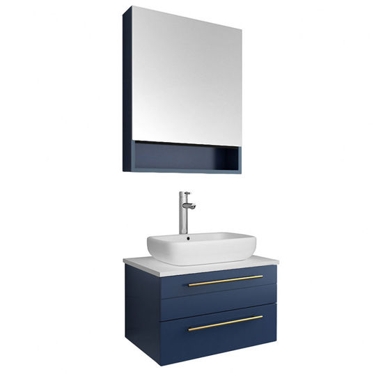 Picture of Lucera 24" Royal Blue Wall Hung Vessel Sink Modern Bathroom Vanity w/ Medicine Cabinet