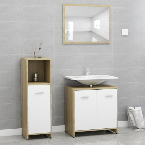 Picture of 23" Bathroom Furniture Set - 3pc White and Sonoma Oak