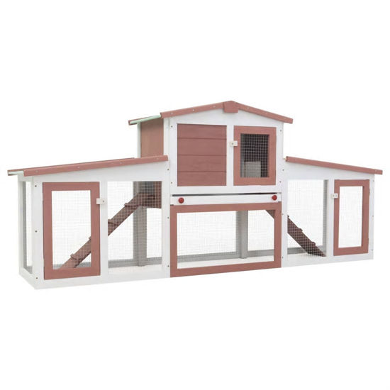 Picture of Outdoor Large Rabbit Hutch - Brown and White Wood