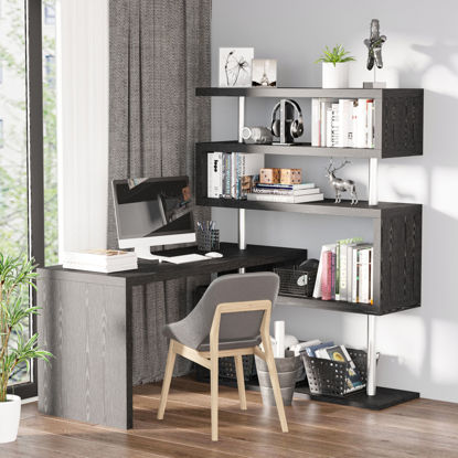 Picture of Home Office Desk with Shelves - Black