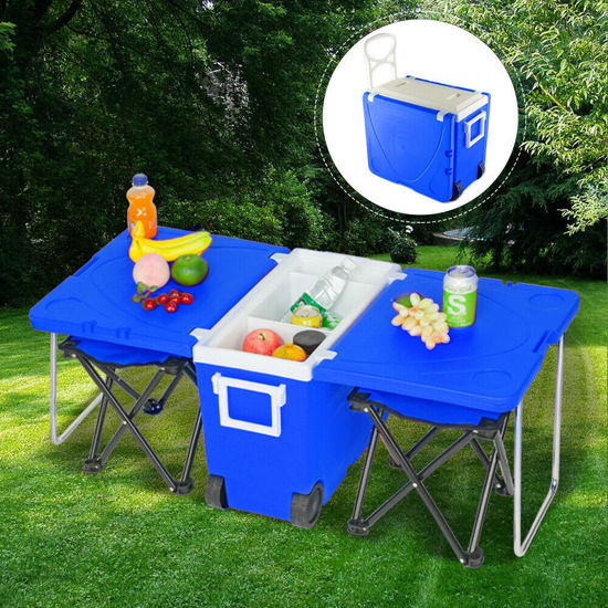 Picture of Outdoor Picnic Table Cooler with Chairs - Blue