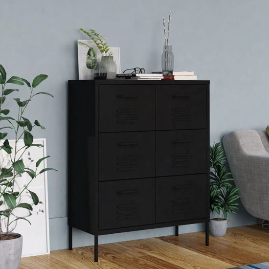 Picture of Steel Office Storage Cabinet with Drawers 31" - Black