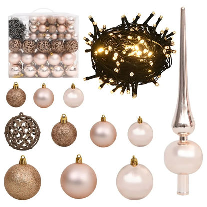 Picture of Christmas Ball Set with Top and LED - 120 pc Rose Gold