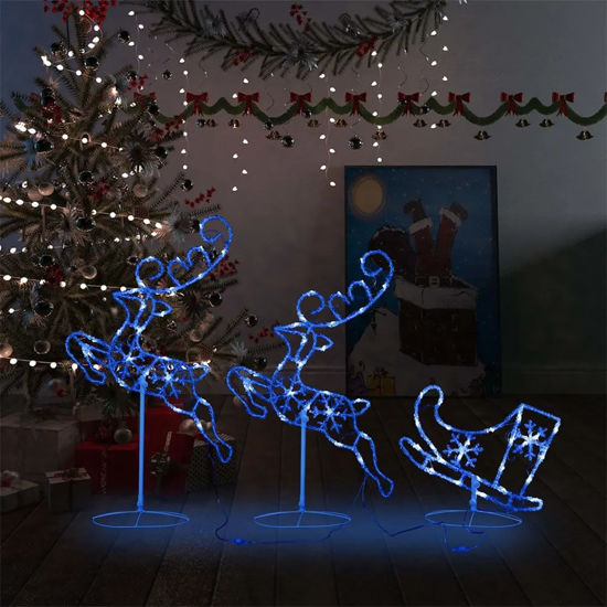 Picture of Christmas Decor Acrylic Flying Reindeer & Sleigh - Blue