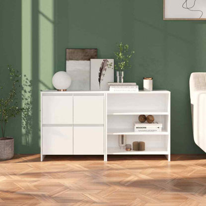 Picture of High Gloss Sideboard with Storage Cabinet and Shelves EW 2 pc - White