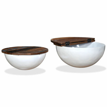 Picture of Living Room Round Wooden Coffee Table with Storage - 2 pc White SRW