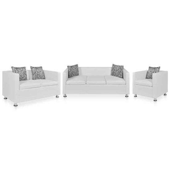 Picture of Living Room Faux Leather Sofa 74" - 3 pc White