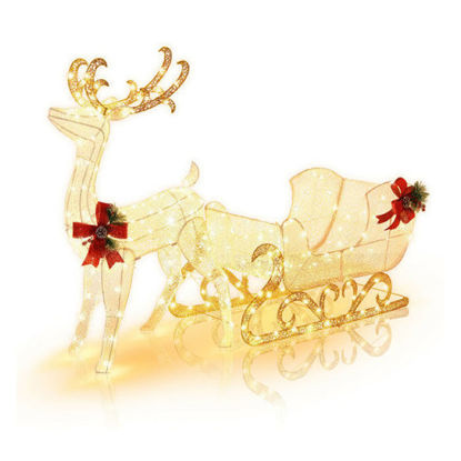 Picture of 6' Christmas Decor Reindeer and Sleigh with Lights